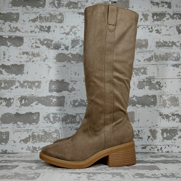 NEW Splendid Vivie Beige Block Heel Zip Up Knee High Boots W929 - Picture 1 of 12